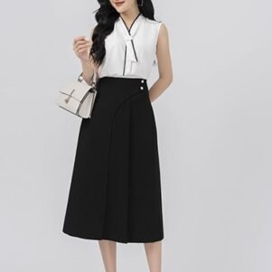 Chân váy dáng A cạp liền tà bong thân trước